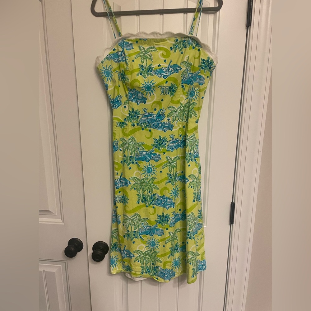 Lilly Pulitzer Green/Blue Tropical Print Dress sz10 older Lilly logo